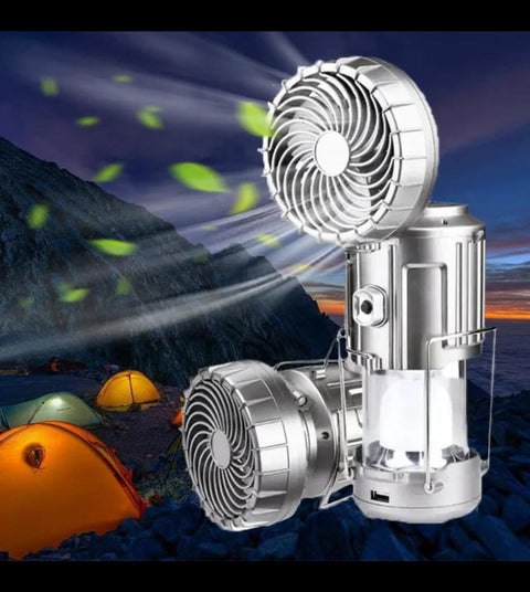 6 in 1 portable outdoor LED camping lantern with fan solar charge rechargeable light energy saving tent lamp flashlight
