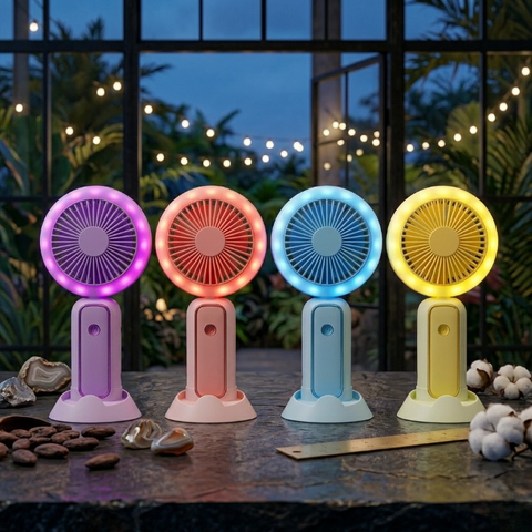 Mini Portable Hand Fan With Led Light Rechargeable
