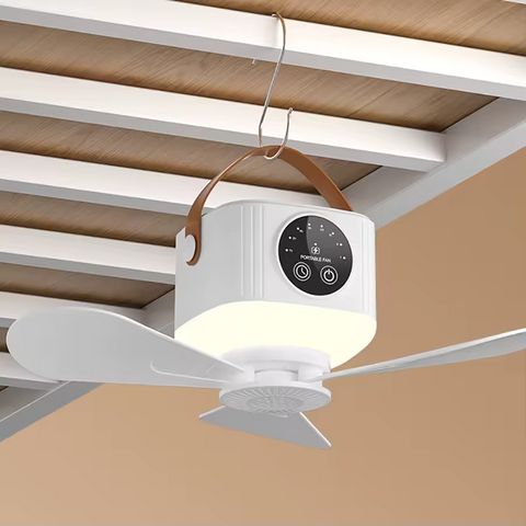 USB Dormitory Camping Small Ceiling Fan Rechargeable With 8 Hour Timer Night Light And 4 Speed Portable Design8