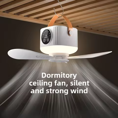 USB Dormitory Camping Small Ceiling Fan Rechargeable With 8 Hour Timer Night Light And 4 Speed Portable Design8
